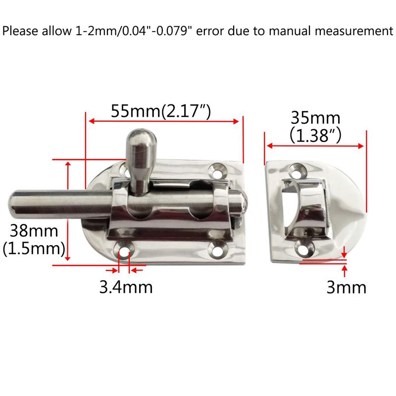 NRC&XRC 316 SS Heavy Duty 3-5/8" (90MM) Locker Latch Slide Barrel Bolt for Boat Window/Door/Hatch - Image 3